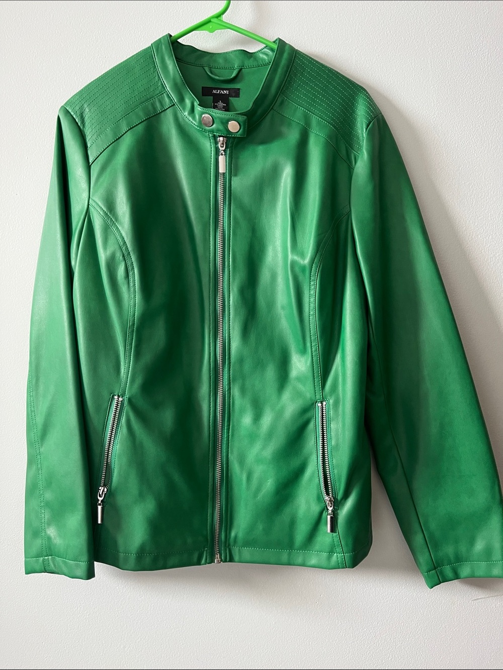 Alfani non leather bright green jacket spring 2018